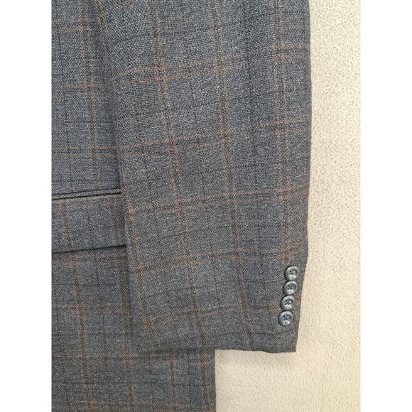 Pronto Uomo Sport Coat Jacket Blazer 100% Lambswool Sz 52r Plaid Grey 2-Button - Picture 6 of 10